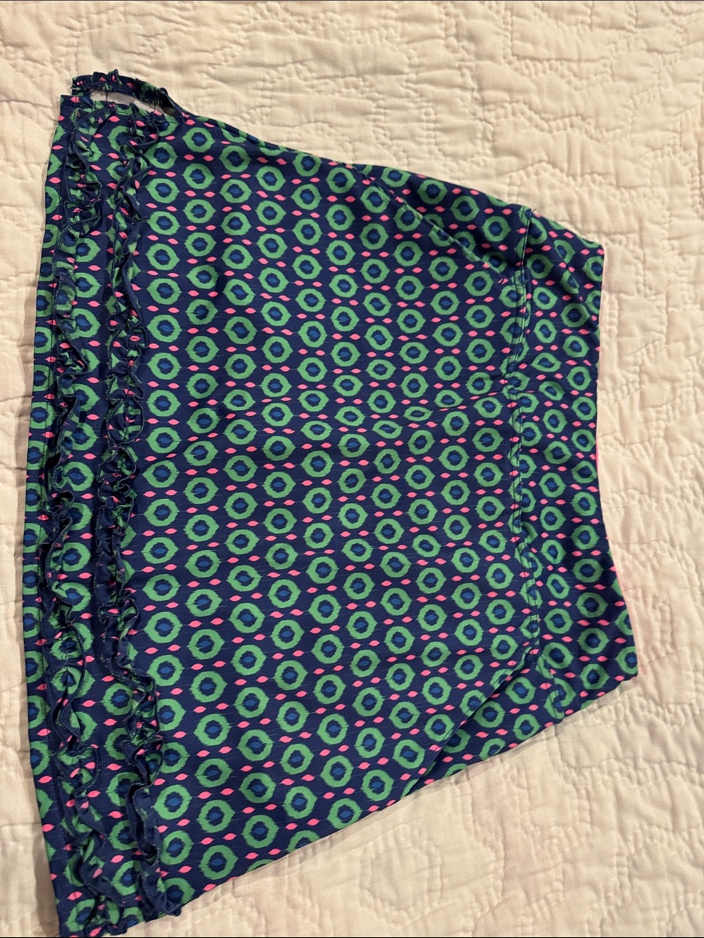 Birdies Blue & Green Geometric Ruffle Golf skirt
